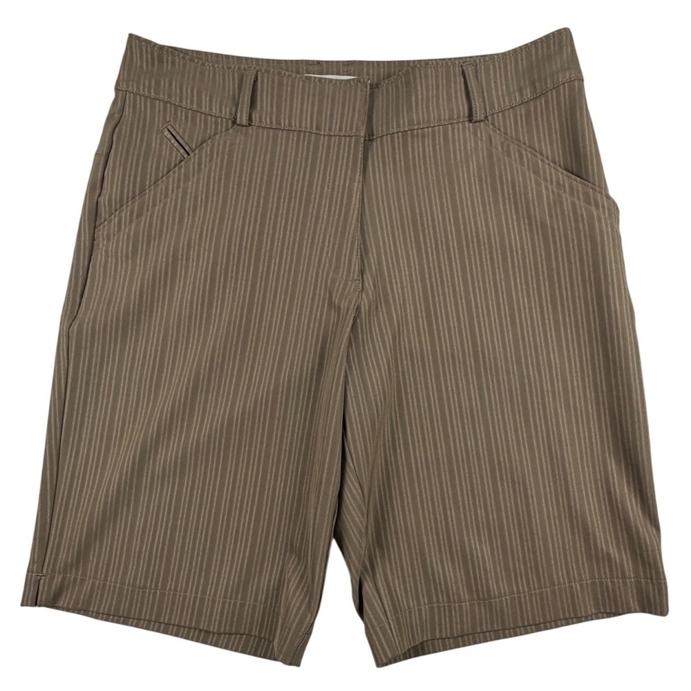 Nike Golf Shorts Womens Brown Pinstripe Performance Flat Front Size 6 10 Inch